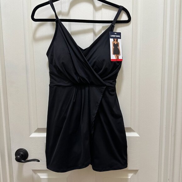 New Lands' End One Piece Swimsuit Size M Black Tulip Wrap Swim Dress Feminine - Picture 13 of 15